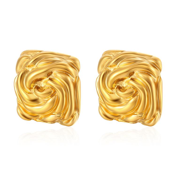 Premium Personalized Earrings Plated with 18k Gold Stainless Steel Square Texture Stud Earrings Temperament Earrings