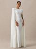 Elegant European Style Autumn/Winter Women's Evening Gown - Solid Color, Pleated, Round Neck, Waist-Cinched Skirt