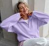 Loose Fit Pullover Sweatshirt with Wide Lapel Collar Half Zip Front Fleece Fabric Comfortable Casual Outerwear for Women