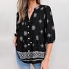 Women Shirt Loose Fit V Neck Printed Button Placket Shirt Tops Half Sleeve Breathable Summer Casual Tops