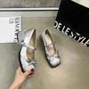 2025 Summer New One-word Mary Jane Shoes Women's New Bow Square Head Satin Thick Heel Mary Jane Shoes
