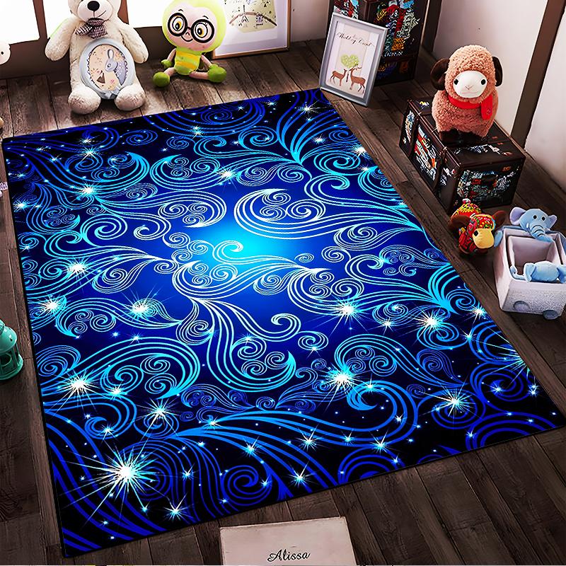 Blue Starry Swirl Pattern Carpet with Elegant Cosmic Design Background Suitable for use as an anti-slip for living room bedroom sofas