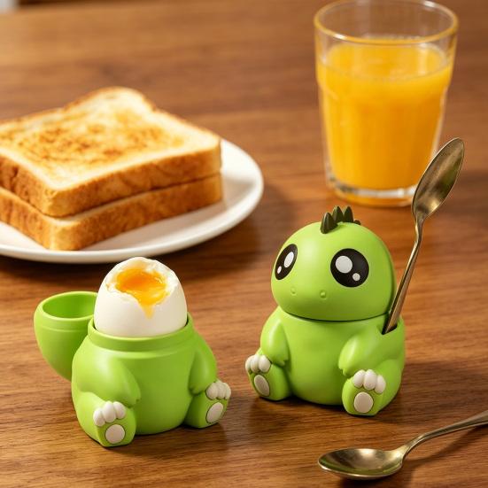 Tegneserie Dinosaur Eggkopp med Skjeholder Holder for Bløtkokt Egg Frokost Eggbeholder Boks Spisebordspynt Kjøkkenredskap