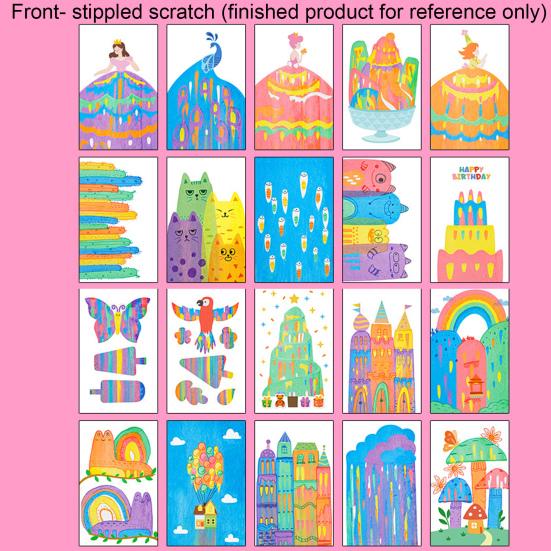 1 Set DIY Rainbow Scratch Painting Kit with Paints Pens Scraper Sticker