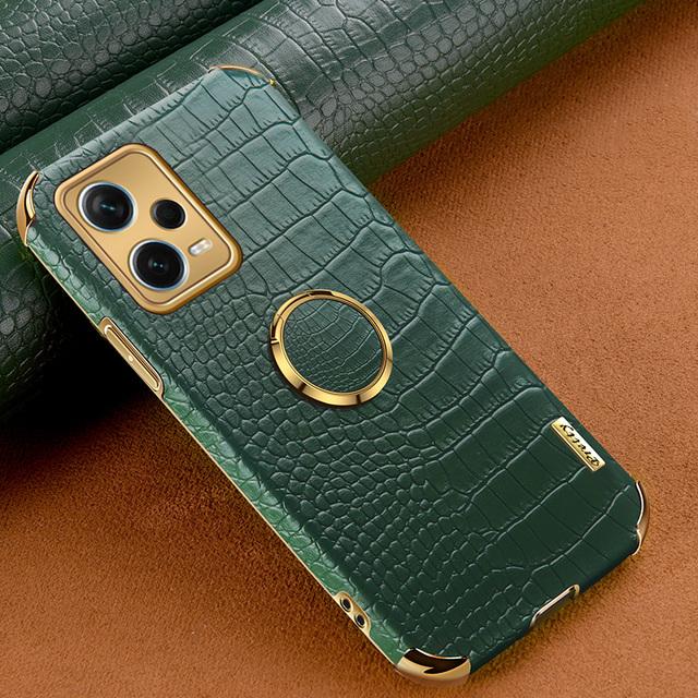 Crocodile Leather Texture Plating Soft Case for Redmi Note 12 Pro Plus 12s Note 12 4G 5G 12C 11S 11 Pro Magnetic Ring Holder Stand Cover