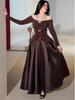 2025 Autumn European & American One-Shoulder Solid Color Long Dress for Women