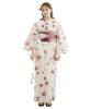 (Dita) Women's Yukata 5-Piece Set: White, Pink, and Cream with Floral Watercolor Design. Simple and Girly. Easy To Wear by Yourself. (Sakura No Saki