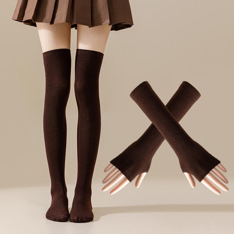 1 Set Women Girls Over Knee Long Stripe Printed Thigh High Cotton Socks Arm Sleeve Gothic Harajuku Gloves Sweet Cute Socks