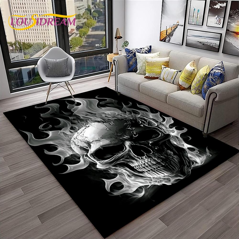 Tappeto Teschio Horror Gotico 3D per Casa Soggiorno Camera da Letto Divano Stanza dei Giochi Zerbino Decorazione, Tappeto per Area Giochi Bambini Tappetino Antiscivolo