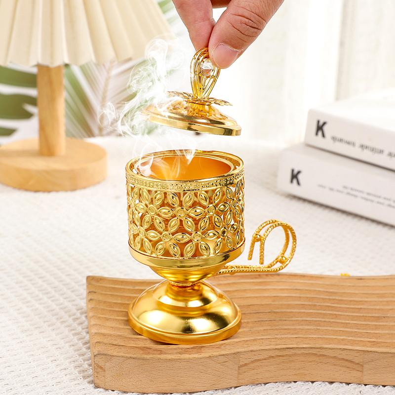 Artistic Hollow Sunflower Sandalwood Incense Burner for Aromatherapy; Iron Handled Ornament for Home Decor