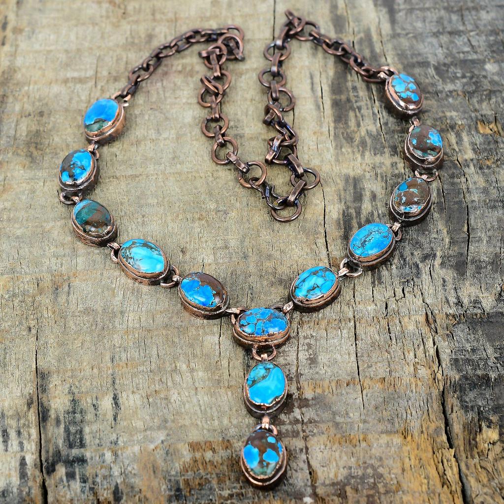 Tibetan Turquoise Necklace Electroformed Copper Necklace Adjustable Chain Necklace Copper Jewelry Gemstone Handmade Necklace Gifts for Women