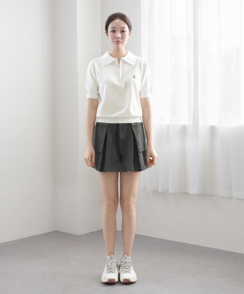 Keulleiseu Zip-Up Short Sleeve Knit_Ivory