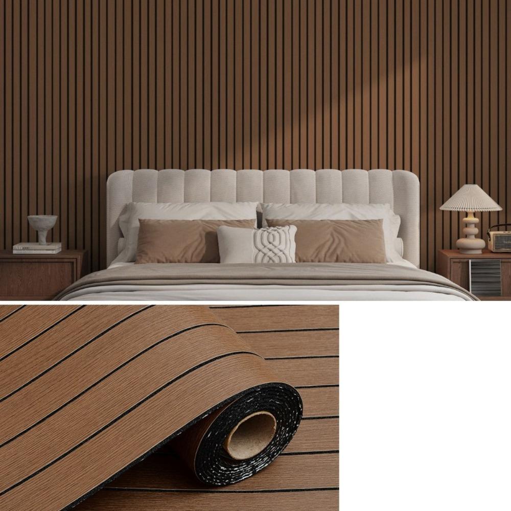 PVC Imitation Wood Grain Wallpaper Grid Panel Wall Sticker  Background Wall Decoration