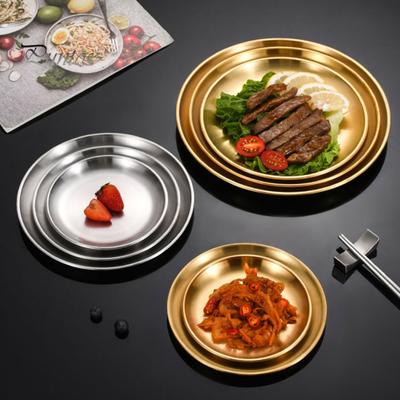 Stainless Steel Dinner Plates Round Salad Serving Plate Easy To Clean Pizza Fruit Bowl for Home Kitchen Outdoor Camping BBQ