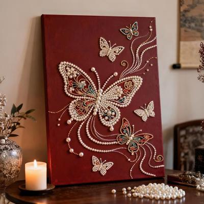 Kit de Peinture Perle DIY pour Adultes Débutants Motifs Carpe Koï Papillon Kit d'Artisanat d'Art Perlé 3D Toile Pré-Imprimée Ensemble Perles en Résine pour Mur de Maison