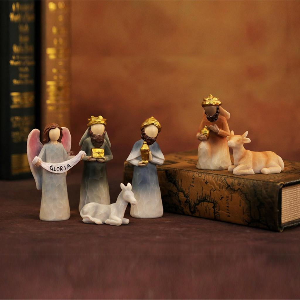Christmas Manger Nativity Set Resin Christmas Manger Scene Nativity Statue Holiday Party Supplies For Mantel Desk Room Bedroom
