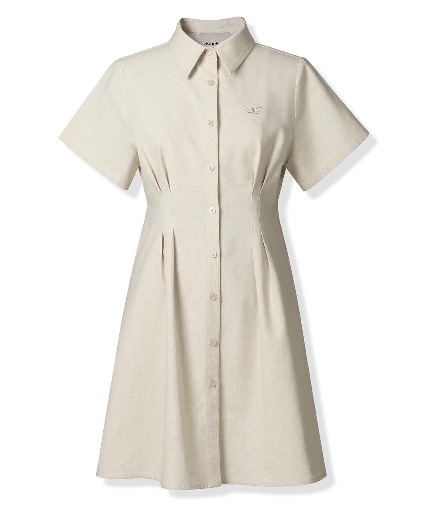 Urban Dress French Linen Like Slim Shirt Dress Oatmeal