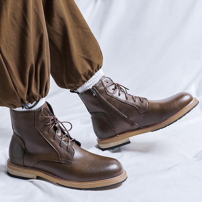 British Stylish Mens Casual Cowboy Boots Lace-up Black Brown Shoes Outdoors Desert Boot Street Style Handsome Ankle Botas Hombre