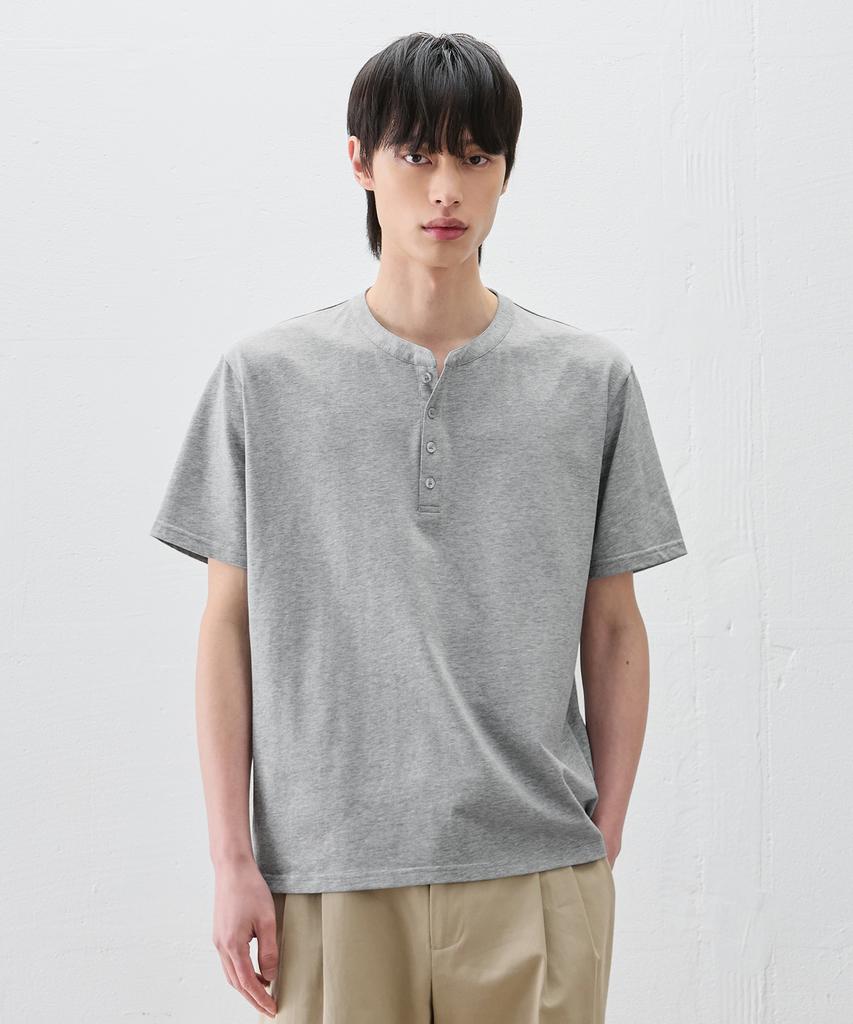 DRAW FIT Cotton Henley Neck Half T-Shirt [3 Colors]