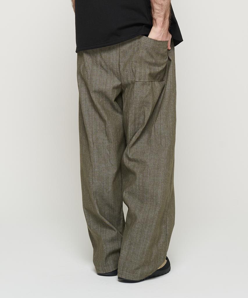 CARGOBROS Double-Pleat Linen Wide Elastic Pants (Khaki)