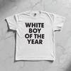 Men's "White Boy of the Year" Funny Slogan T-Shirt Bold Letter Graphic Tee Casual Short Sleeve Cotton Top Streetwear