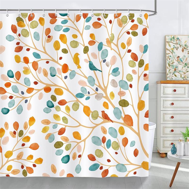 Bunter Blumiger Duschvorhang Aquarell Blumenblätter Modern Minimalistisch Badevorhang Polyesterstoff Badezimmer Dekor Mit Haken