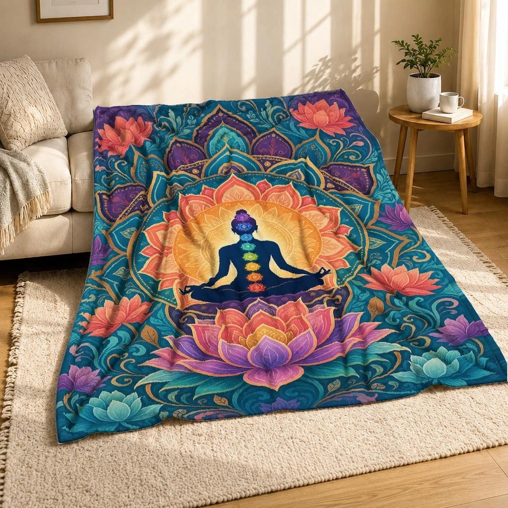 Chakra Lotus Mandala Coral Fleece Blanket Meditation Decor