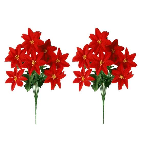 13 Zoll Künstliche Weihnachtssternblume 5/7 Köpfe Rot Weihnachten Künstlicher Weihnachtsstern Faux Seide Weihnachtssternstrauß mit Stiel für Hochzeit Neujahr Floral