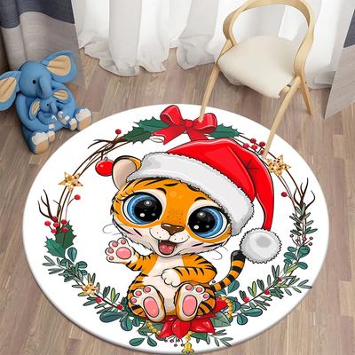 Christmas Decoration Kawaii Printed Round Carpet Home Bedroom Children's Living Room Floor Mat   Anti Slip