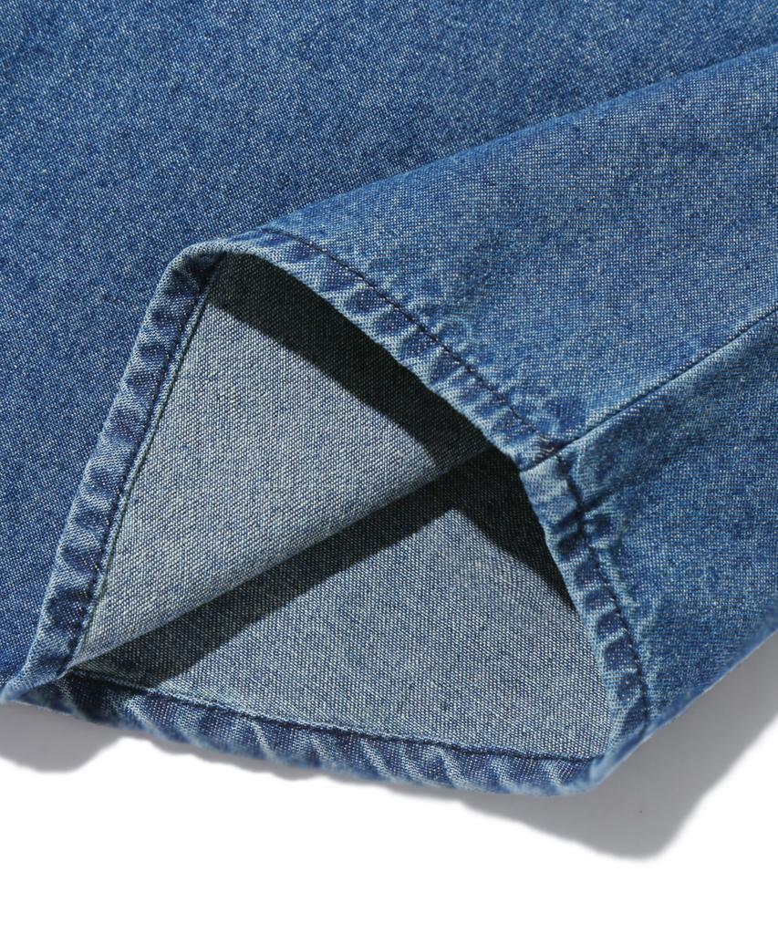TRILLION Stone Washed Oversized Denim Long Sleeve Shirt (Middle Blue)
