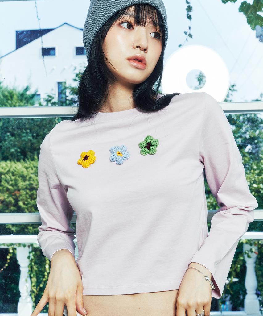 MISTER CHILD Crop Crochet Long Sleeve Pink