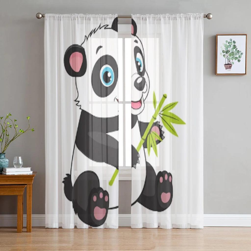 Niedliche Panda-Bambus-Vorhänge für Wohnzimmer, Kinderzimmer, Tüllvorhänge, Küche, Fensterbehandlungen, Panel-Vorhänge