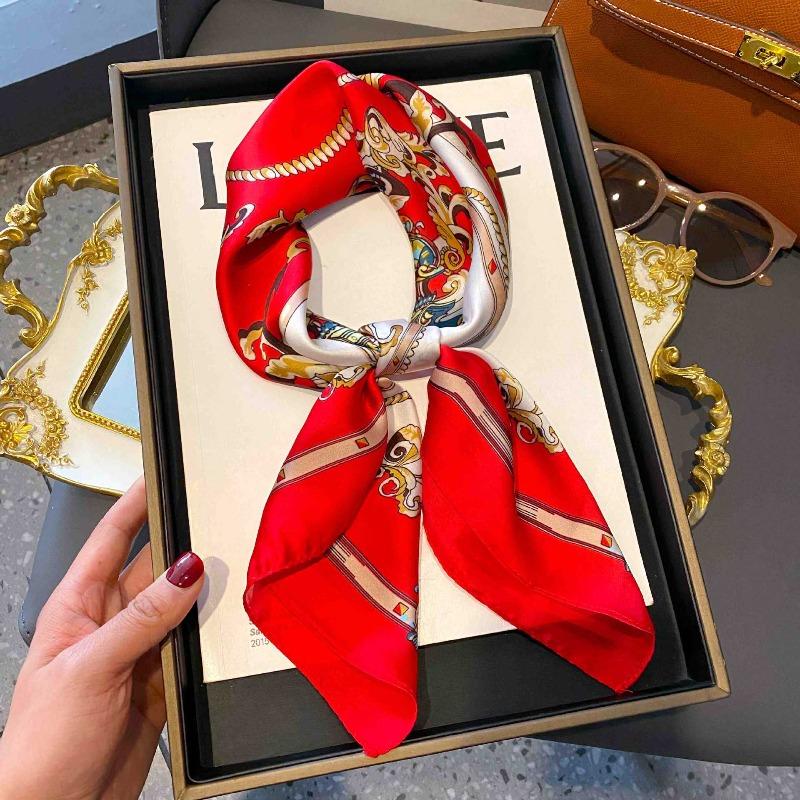 New Striped Silk Scarf Simulation Silk Small Square Scarf Simple Fashion Professional Scarf Silk Scarf Square Scarf High-end Matching