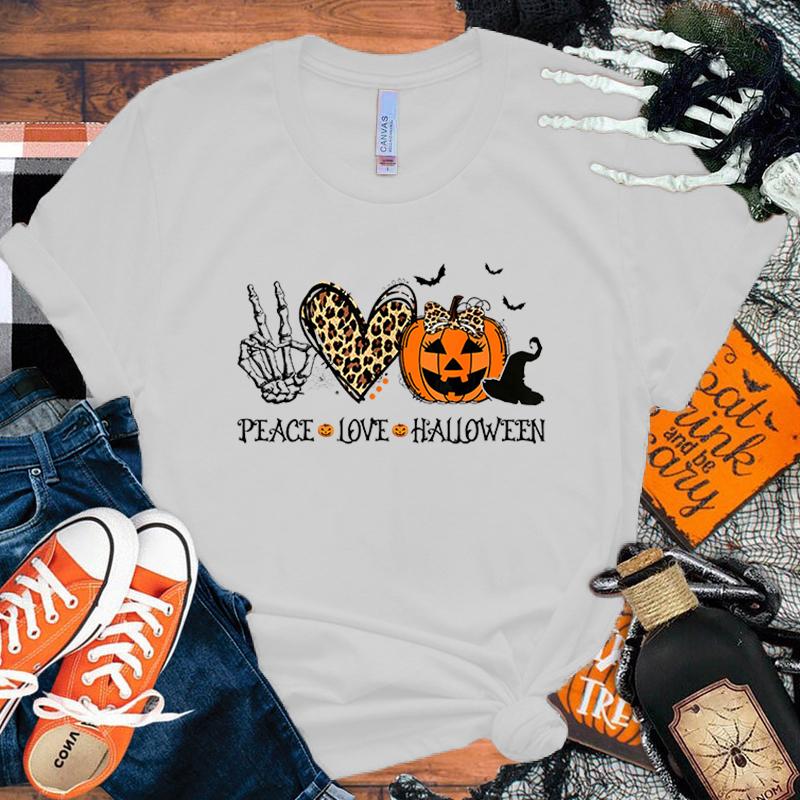 New Peace Love Halloween Print T-Shirts For Women Men Summer Tee Shirt Harajuku Casual Round Neck Short Sleeve Tops