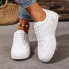 Women's Spring-Autumn Flat White Casual Board Shoes, Round-Toe Sports Footwear For Students, Available In Large Sizes.