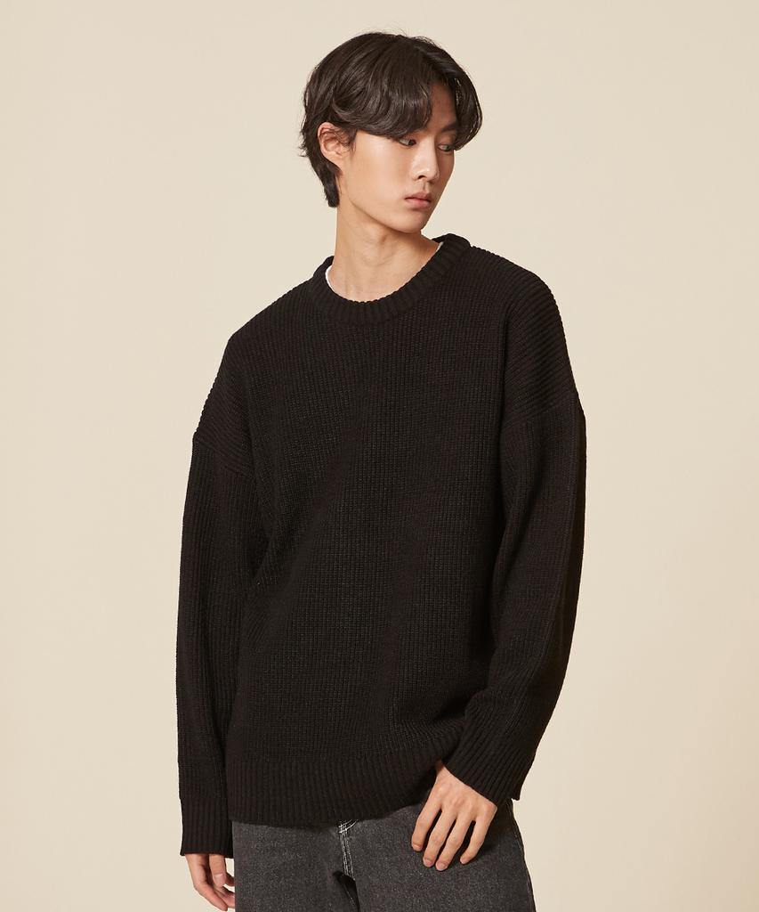 BLOND9 Crew Neck Rib Knit Sweater_Black