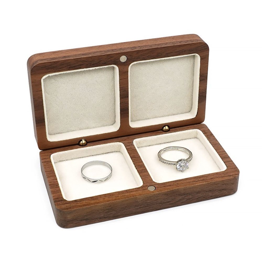 Large Capacity Couple Ring Box Wooden Rings Gift Box Portable Ring Bearer Box Necklace