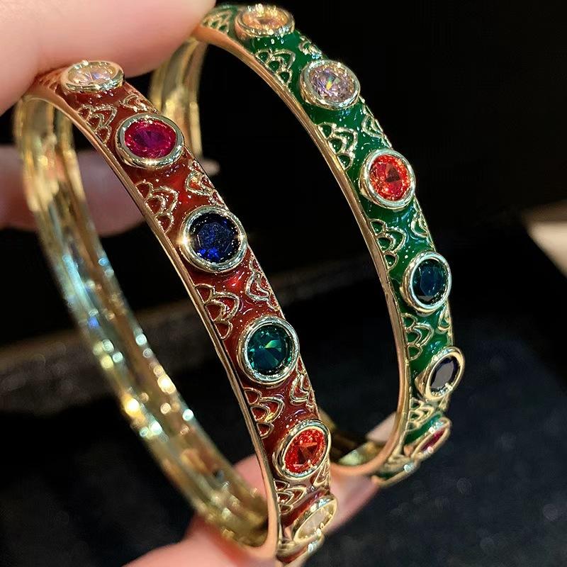 Exquisite European and American Micro-paved Zirconium Multi-color Oil Dripping Bracelet