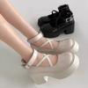 Scarpe Décolleté con Plateau Chunky e Tacchi Alti da Donna Autunno 2025 Pelle PU Scarpe alla Caviglia Donna Tacco Spesso Scarpe Bianche Lolita da Donna