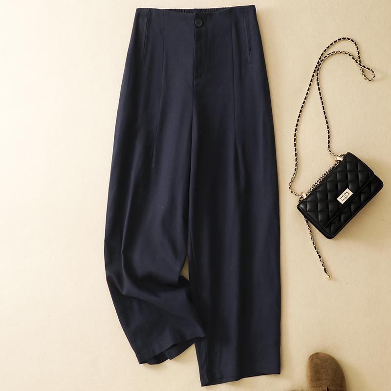 DIMANAF 2026 Summer New Plus Size Women Long Pants Cotton Linen Vintage Loose Elastic Waist Casual Lady Bottoms Clothing