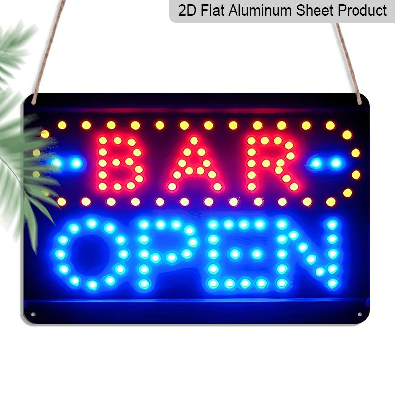 2D Flach, 1 Stück Neonschild Metall "Bar Geöffnet" - Helles Rotes und Blaues Licht, Langlebiges Aluminium für Zuhause, Garten, Garage, Schlafzimmer, für Männerhöhle, Hütte