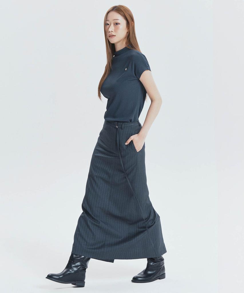 Ihr Classic Striped Belted Skirt / Charcoal