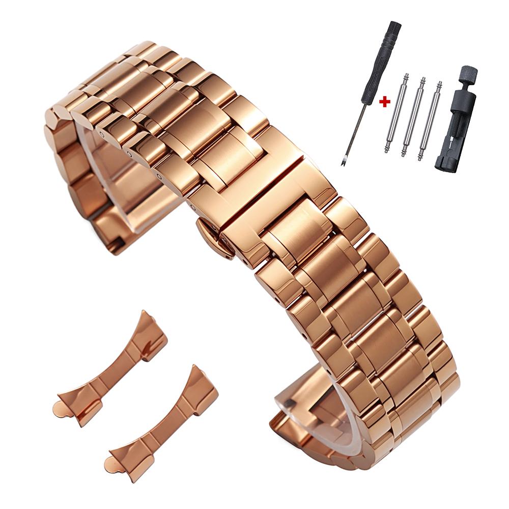 Curved End Solid Stainless Steel Watch Bracelet 12/14/16/18/19/20/21/22/24mm Bands for Tissot Butterfly Buckle Universal Straps