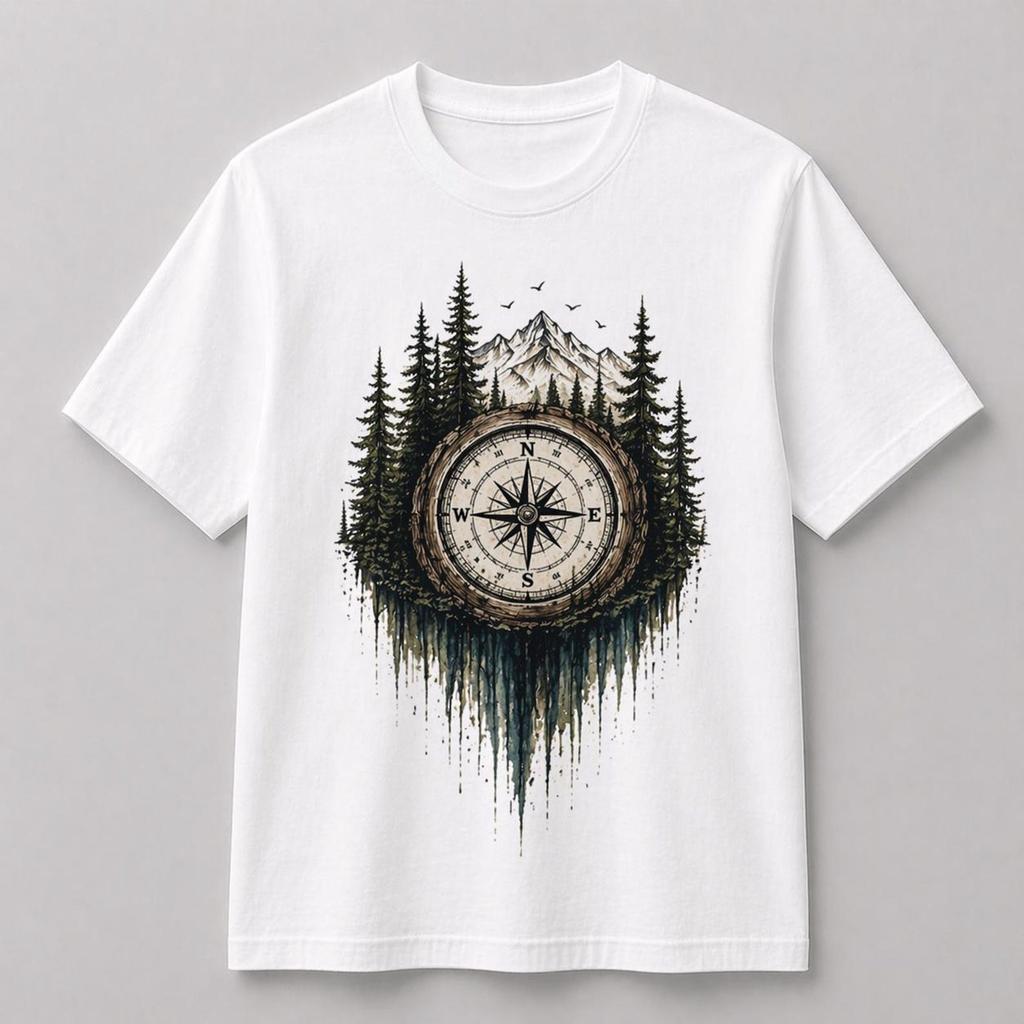 Wilderness Compass Tee – Vintage Forest & Mountain Graphic T-Shirt