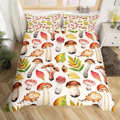 Pilz Bettbezug Set Burgunder Pflanze Fallende Blätter Bettwäsche Set 2/3-teilig Für Jungen Schneckenmuster King Size Weicher Bettdeckenbezug