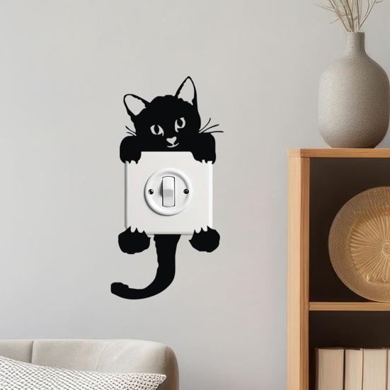 5 Stück Süße Katze Lichtschalter Aufkleber Kleine Schwarze Katze Tier Schalter Aufkleber Abnehmbar DIY Wandkunst Wandbild für Baby Kinderzimmer