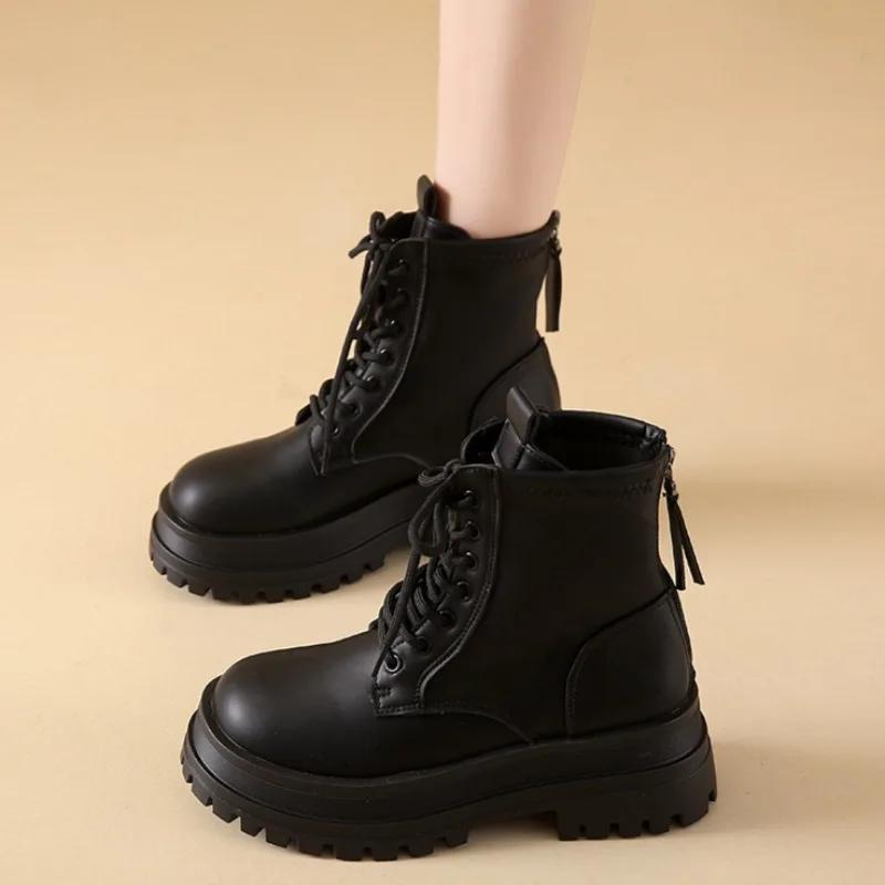Fashion 2024New Women's Boots Fashion Outdoor Casual Leather Boot Winter Plush Warm Cotton Boots for Womon Zipper Ankle Boot Botas Mujer