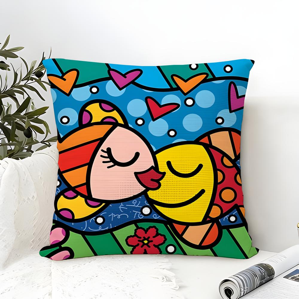 Pillow Case Cotton Linen Fabric Square Zipper Pillowcase Home Decorative Living Room Pop Art R-Romero Britto 3