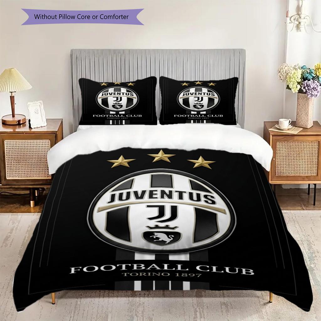 Juventus Football Club Emblem Three-piece Set (1 * Duvet Cover + 2 * Pillowcase, Without Core) Duvet Cover and Pillowcase Bedding Set