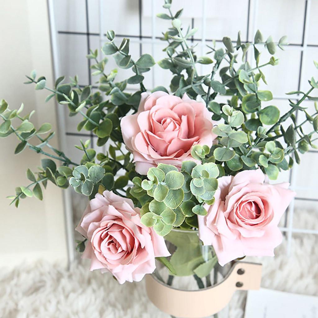 Artificial Rose Plant Potted Decorative Flower Faux Rose Stem with Leaves for Wedding Home Office Event Decoration MW69911